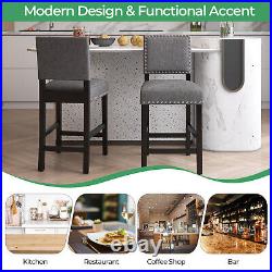 Set of 2 Counter Height Chairs with Solid Rubber Wood Frame & Adjustable Foot Pads