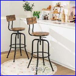 Set of 2 Industrial Bar Stool Adjustable Swivel Counter-Height Dining Side Chair
