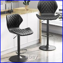 Set of 2 Leather Adjustable Height Bar Chairs Pair Swivel Bar stools Black/Brown