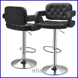 Set of 2 Leather Swivel Bar Stool Modern Adjustable Kitchen Counter Height Chair
