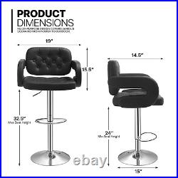 Set of 2 Modern Leather Swivel Bar Stool Adjustable Kitchen Counter Height Chair