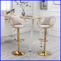 Set of 2 Velvet Bar Stools Adjustable Height Counter Swivel Dining Bar Chair