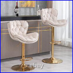 Set of 2 Velvet Swivel Bar Stool Counter Height Adjustable Kitchen Dining Chairs