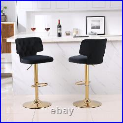 Set of 2 Velvet Swivel Bar Stools Adjustable Counter Height Dining Chairs
