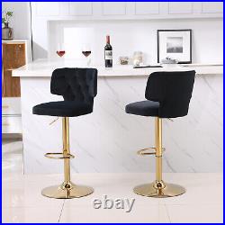 Set of 2 Velvet Swivel Bar Stools Adjustable Counter Height Dining Chairs