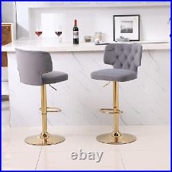 Set of 2 Velvet Swivel Bar Stools Adjustable Counter Height Dining Chairs US