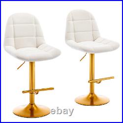 Set of 2 Velvet Swivel Bar Stools Adjustable Height Kitchen Dining Chairs White