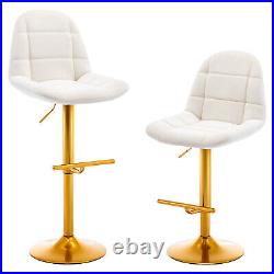 Set of 2 Velvet Swivel Bar Stools Adjustable Height Kitchen Dining Chairs White