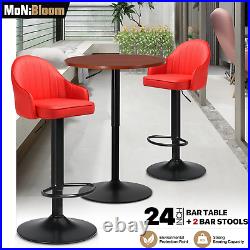 Set of 3BAR STOOLS+PUB TABLE SETSwivel Tabletop Adjustable Height Leather Seat