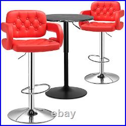 Set of 3 Counter Pub Table Set Adjustable Height Bar Stools Swivel Leather Seat