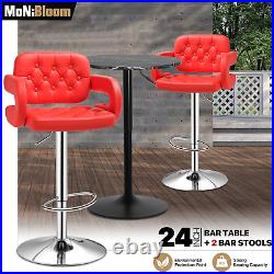 Set of 3 Counter Pub Table Set Adjustable Height Bar Stools Swivel Leather Seat