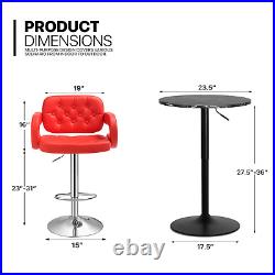 Set of 3 Counter Pub Table Set Adjustable Height Bar Stools Swivel Leather Seat