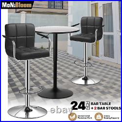 Set of 3 Dining SetPUB TABLE+BAR STOOLSSwivel Tabletop Adjustable Height Chair