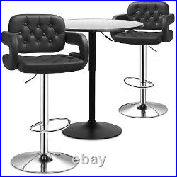 Set of 3 Pub Table 2 Bar Stools Set Swivel Chair Adjustable Height Leather Seat