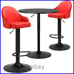 Set of 3 Pub Table Dining Set Adjustable Bar Stools Counter Height Leather Seat