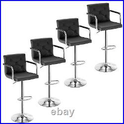 Set of 4 Bar Stools Adjustable Counter Height withBack Arms Swivel Leather Chairs