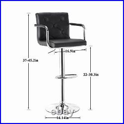 Set of 4 Bar Stools Adjustable Counter Height withBack Arms Swivel Leather Chairs