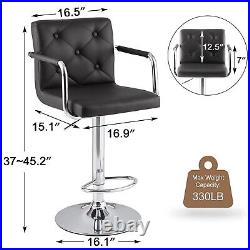 Set of 4 Bar Stools Adjustable Counter Height withBack Arms Swivel Leather Chairs