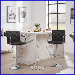 Set of 4 Bar Stools Adjustable Counter Height withBack Arms Swivel Leather Chairs