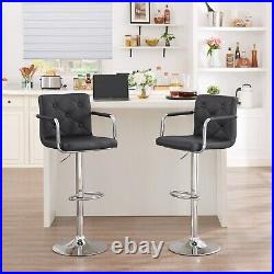 Set of 4 Bar Stools Adjustable Counter Height withBack Arms Swivel Leather Chairs