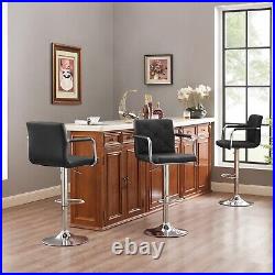 Set of 4 Bar Stools Adjustable Counter Height withBack Arms Swivel Leather Chairs