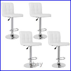 Set of 4 Bar Stools PU Leather Adjustable Height Swivel Chairs with Back