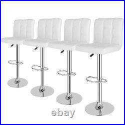 Set of 4 Bar Stools PU Leather Adjustable Height Swivel Chairs with Back