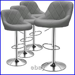 Set of 4 Grey Pub Bar Stool Adjustable Height Dining Chair Counter Swivel Seat