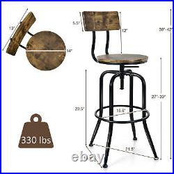 Set of 4 Industrial Bar Stool Adjustable Swivel Counter-Height Dining Side Chair