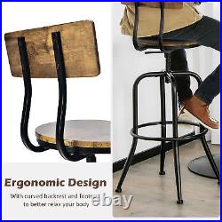 Set of 4 Industrial Bar Stool Adjustable Swivel Counter-Height Dining Side Chair