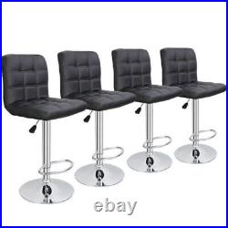 Set of 4 Modern Bar Stools PU Leather Chairs with3 Level Gas Rod Metal Frame