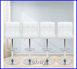 Set of 4 Modern White Bar Stools with Adjustable Height& 360 Swivel + footrest