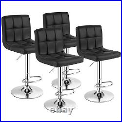 Set of 4 PU Leather Bar Stool Swivel Bar Chair with Adjustable Height Black