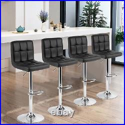 Set of 4 PU Leather Bar Stool Swivel Bar Chair with Adjustable Height Black