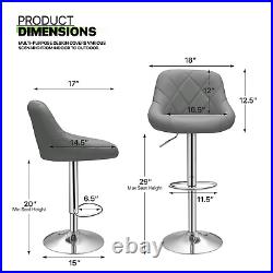 Set of 4 Pub Bar Stool Grey Adjustable Height Dining Chair Counter Swivel Seat