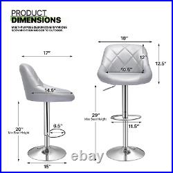 Set of 4 Pub Bar Stool Silver Adjustable Height Counter Dining Chair Swivel Seat