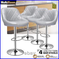 Set of 4 Silver Pub Bar Stool Adjustable Height Counter Dining Chair Swivel Seat