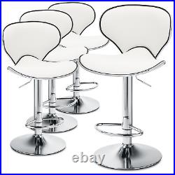 Set of 4 White Adjustable Bar Stools PU Leather Seat Counter Height Dining Chair