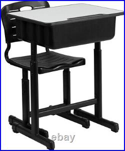 Student Desk and Chair Set with Adjustable Height in Black Metal Frame