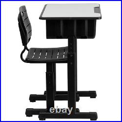 Student Desk and Chair Set with Adjustable Height in Black Metal Frame