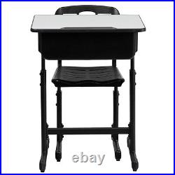 Student Desk and Chair Set with Adjustable Height in Black Metal Frame