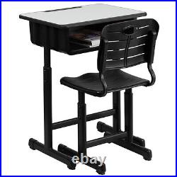 Student Desk and Chair Set with Adjustable Height in Black Metal Frame