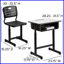 Student Desk and Chair Set with Adjustable Height in Black Metal Frame