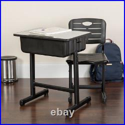 Student Desk and Chair Set with Adjustable Height in Black Metal Frame