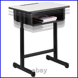 Student Desk and Chair Set with Adjustable Height in Black Metal Frame