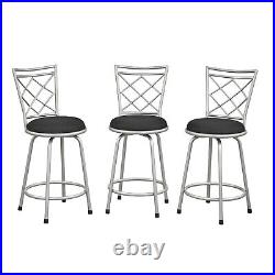 Swivel Bar Stool SET 3 Bar Height Kitchen Counter Dining Chair Silver Adjustable