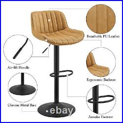 Swivel Bar Stool Set 2 Faux Leather Tan Counter Seat Adjustable Height Pub Chair