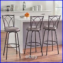 Swivel Bar Stool Set of 3 Adjustable Height Metal Counter Chair Gray Padded Seat
