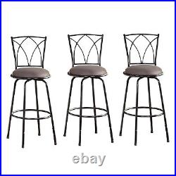 Swivel Bar Stool Set of 3 Adjustable Height Metal Counter Chair Gray Padded Seat