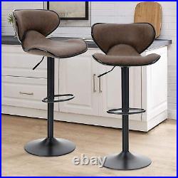 Swivel Bar Stools Set of 2 Adjustable Counter Height Kitchen Dining Chairs, Brown